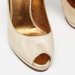 Roberto Cavalli Metallic Gold Leather Peep Toe Pumps Size 37
