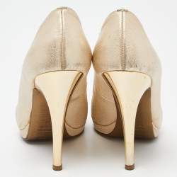 Roberto Cavalli Metallic Gold Leather Peep Toe Pumps Size 37