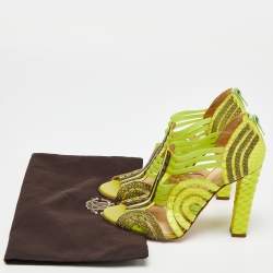Roberto Cavalli Green Watersnake Leather and Jelly Cage Open Toe Sandals Size 38.5