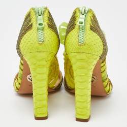 Roberto Cavalli Green Watersnake Leather and Jelly Cage Open Toe Sandals Size 38.5