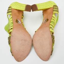 Roberto Cavalli Green Watersnake Leather and Jelly Cage Open Toe Sandals Size 38.5