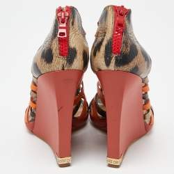Roberto Cavalli Multicolor Leather Caged Wedge Sandals Size 40