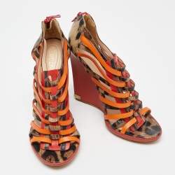 Roberto Cavalli Multicolor Leather Caged Wedge Sandals Size 40