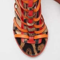 Roberto Cavalli Multicolor Leather Caged Wedge Sandals Size 40