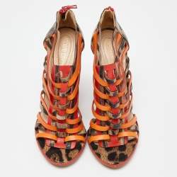 Roberto Cavalli Multicolor Leather Caged Wedge Sandals Size 40