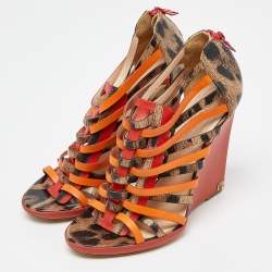 Roberto Cavalli Multicolor Leather Caged Wedge Sandals Size 40