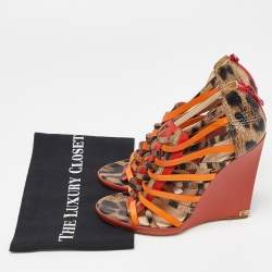 Roberto Cavalli Multicolor Leather Caged Wedge Sandals Size 40