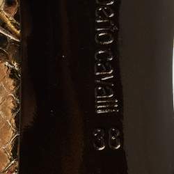 مملوكة مسبقًا Roberto Cavalli Gold Embossed Python Crystal Embellished Spider T-Bar Ankle Strap Sandals Size 38