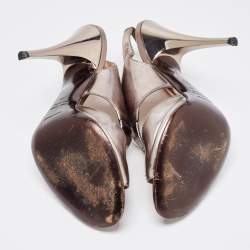 Roberto Cavalli Metallic Grey Leather Slingback Sandals Size 39