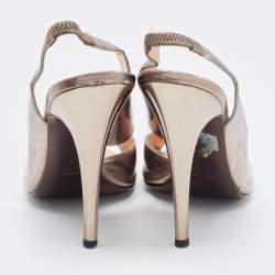 Roberto Cavalli Metallic Grey Leather Slingback Sandals Size 39