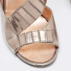Roberto Cavalli Metallic Grey Leather Slingback Sandals Size 39