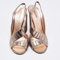 Roberto Cavalli Metallic Grey Leather Slingback Sandals Size 39