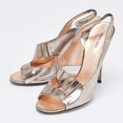 Roberto Cavalli Metallic Grey Leather Slingback Sandals Size 39