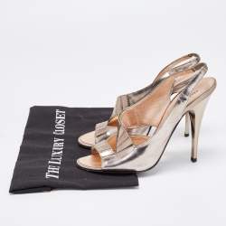 Roberto Cavalli Metallic Grey Leather Slingback Sandals Size 39