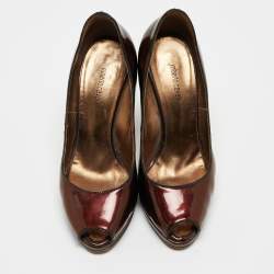 Roberto Cavalli Metallic Gold Patent Leather Peep Toe Pumps Size 35.5