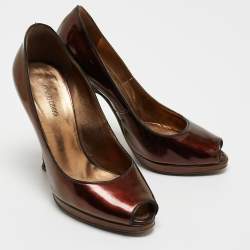 Roberto Cavalli Metallic Gold Patent Leather Peep Toe Pumps Size 35.5