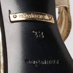 Pre Owned Roberto Cavalli Metallic Python Embossed Leather Ankle Strap Sandals Size 38