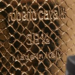 Pre Owned Roberto Cavalli Black Patent Leather And Mesh Beaded Snake Ankle Booties Size 38.5