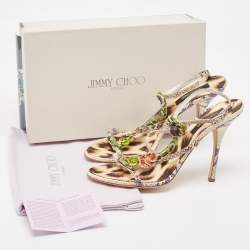 Roberto Cavalli Cream/Blue Python Embossed Leather Embellished Slingback Sandals Size 39