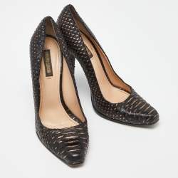 Roberto Cavalli Black/Gold Watersnake Leather Block Heel Pumps Size 39