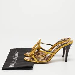 مملوكة مسبقًا Roberto Cavalli Yellow Satin and Crocodile Slide Sandals Size 40