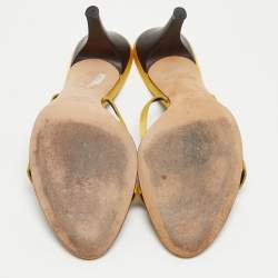 مملوكة مسبقًا Roberto Cavalli Yellow Satin and Crocodile Slide Sandals Size 40