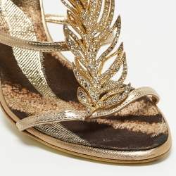 Roberto Cavalli Metallic Gold Ankle Strap Sandals Size 39.5