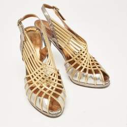 Roberto Cavalli Metallic Leather Strappy Sandals Size  40