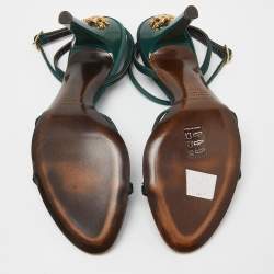 مملوكة مسبقًا Roberto Cavalli Green Satin Ankle Strap Sandals Size 37.5