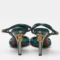 مملوكة مسبقًا Roberto Cavalli Green Satin Ankle Strap Sandals Size 37.5