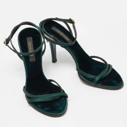 مملوكة مسبقًا Roberto Cavalli Green Satin Ankle Strap Sandals Size 37.5