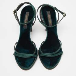 مملوكة مسبقًا Roberto Cavalli Green Satin Ankle Strap Sandals Size 37.5