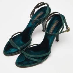 مملوكة مسبقًا Roberto Cavalli Green Satin Ankle Strap Sandals Size 37.5