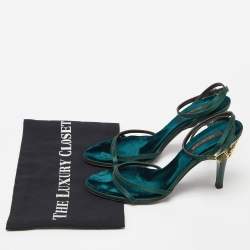 مملوكة مسبقًا Roberto Cavalli Green Satin Ankle Strap Sandals Size 37.5