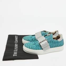 Roberto Cavalli Blue/Grey Leather Buckle Sneakers 35