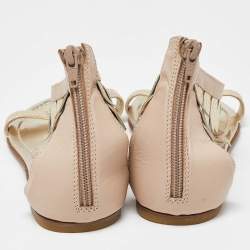 Pre Owned Roberto Cavalli Beige/Gold Leather T-Strap Ankle Cuff Flat Sandals Size 40