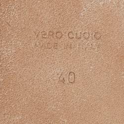 Pre Owned Roberto Cavalli Beige/Gold Leather T-Strap Ankle Cuff Flat Sandals Size 40