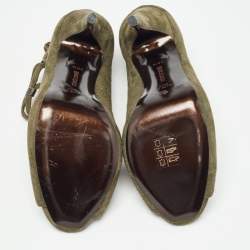 Pre Owned Roberto Cavalli Green Suede Strappy  Pumps Size 38.5