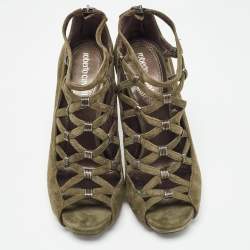 Pre Owned Roberto Cavalli Green Suede Strappy  Pumps Size 38.5