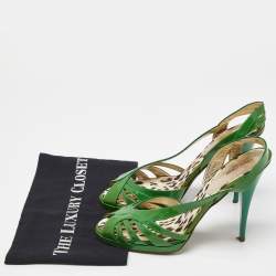 مملوكة مسبقًا Roberto Cavalli Green Patent Leather Strappy Sandals Size 40