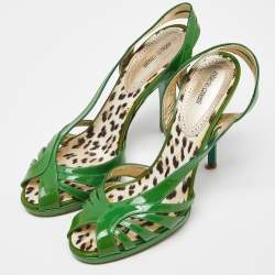 مملوكة مسبقًا Roberto Cavalli Green Patent Leather Strappy Sandals Size 40