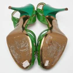 مملوكة مسبقًا Roberto Cavalli Green Patent Leather Strappy Sandals Size 40