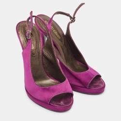 Roberto Cavalli Purple Satin Open Toe Platform Pumps Size 36