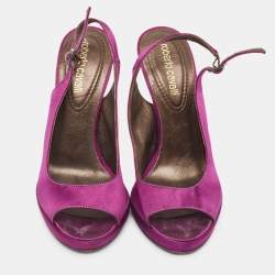 Roberto Cavalli Purple Satin Open Toe Platform Pumps Size 36
