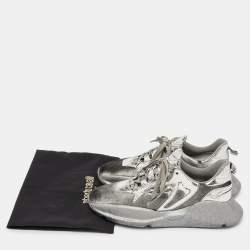 Pre Owned Roberto Cavalli Silver Calfhair and Laminated Leather V1per Lace Up Sneakers Size 40