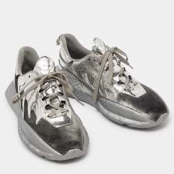 Pre Owned Roberto Cavalli Silver Calfhair and Laminated Leather V1per Lace Up Sneakers Size 40