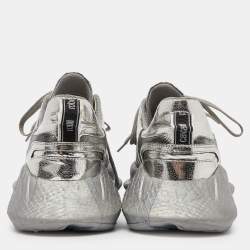 Pre Owned Roberto Cavalli Silver Calfhair and Laminated Leather V1per Lace Up Sneakers Size 40