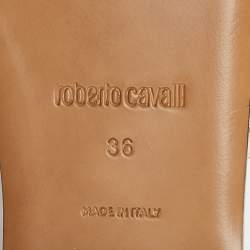 Pre Owned Roberto Cavalli Gold Laminated Leather Thong Ankle Strap Flat Sandals Size 36