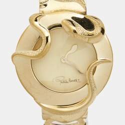 Roberto Cavalli Champagne Yellow Gold Plated Stainless Steel Snake R7253165517 Women's Wristwatch 37 mm