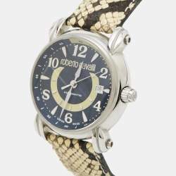 Pre Owned Roberto Cavalli Anniversary R7221172025 Dark Brown Stainless Steel Python Leather Unisex Wristwatch 43 mm
